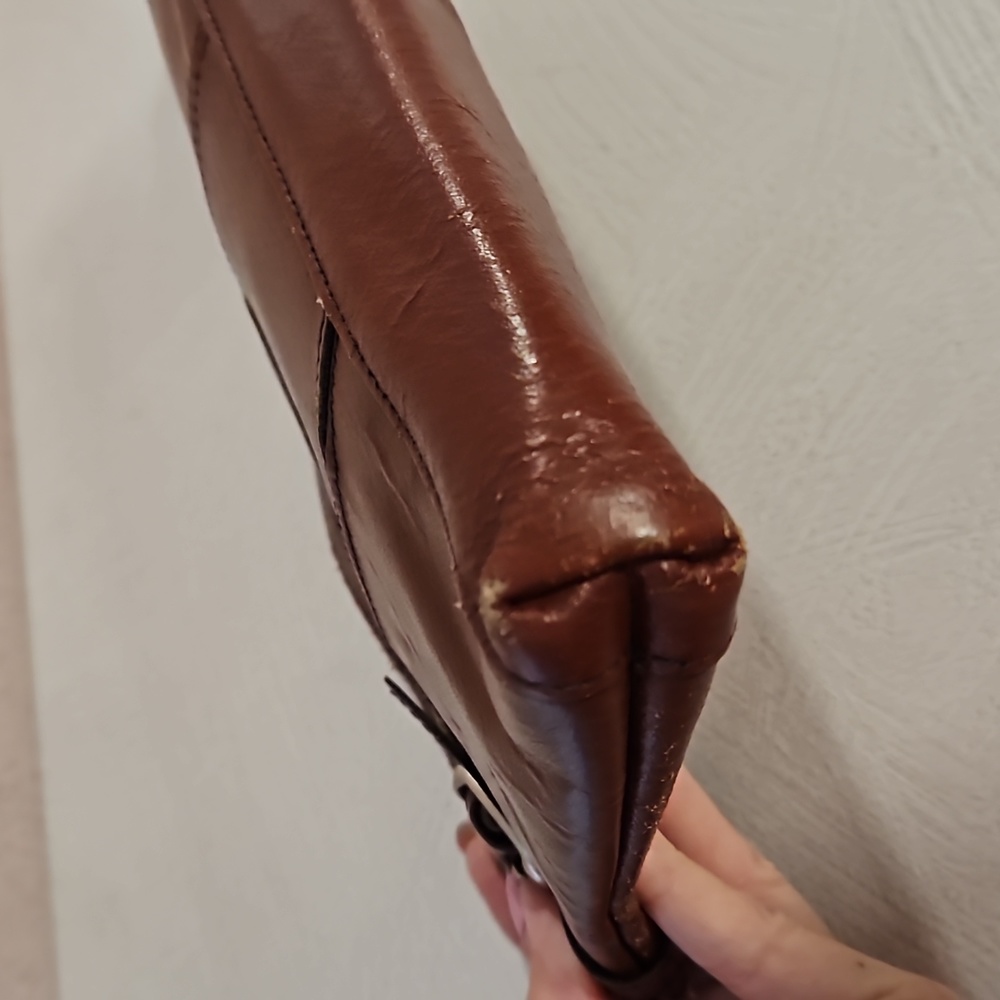 Vintage 70s brown 100% leather zipper clutch EUC - Picture 4 of 13
